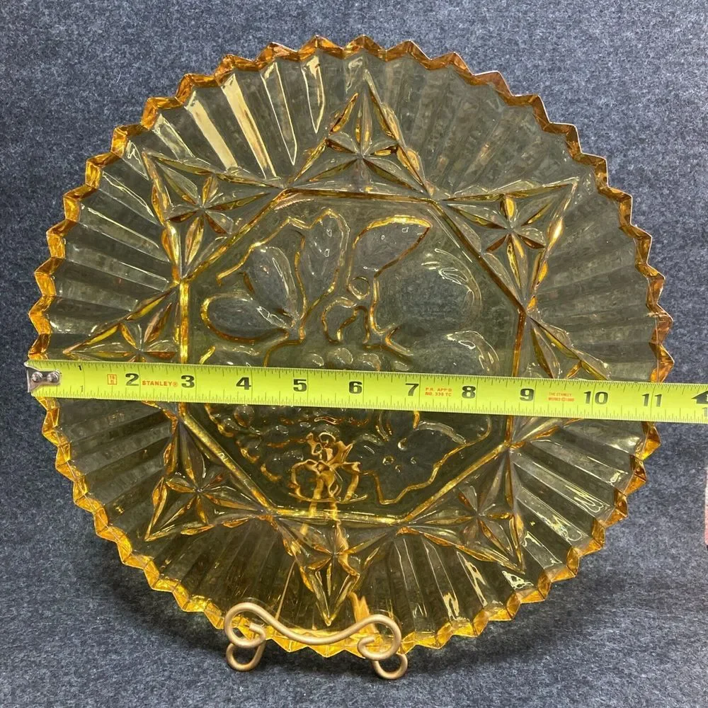 Vintage Amber Federal Fruit Glass Serving Plate 1940's‎ Pioneer Fruit Pattern